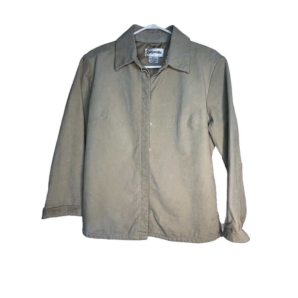 VTG Trendy Suede Leather Light Beige Button Jacket Y2K 90s Large